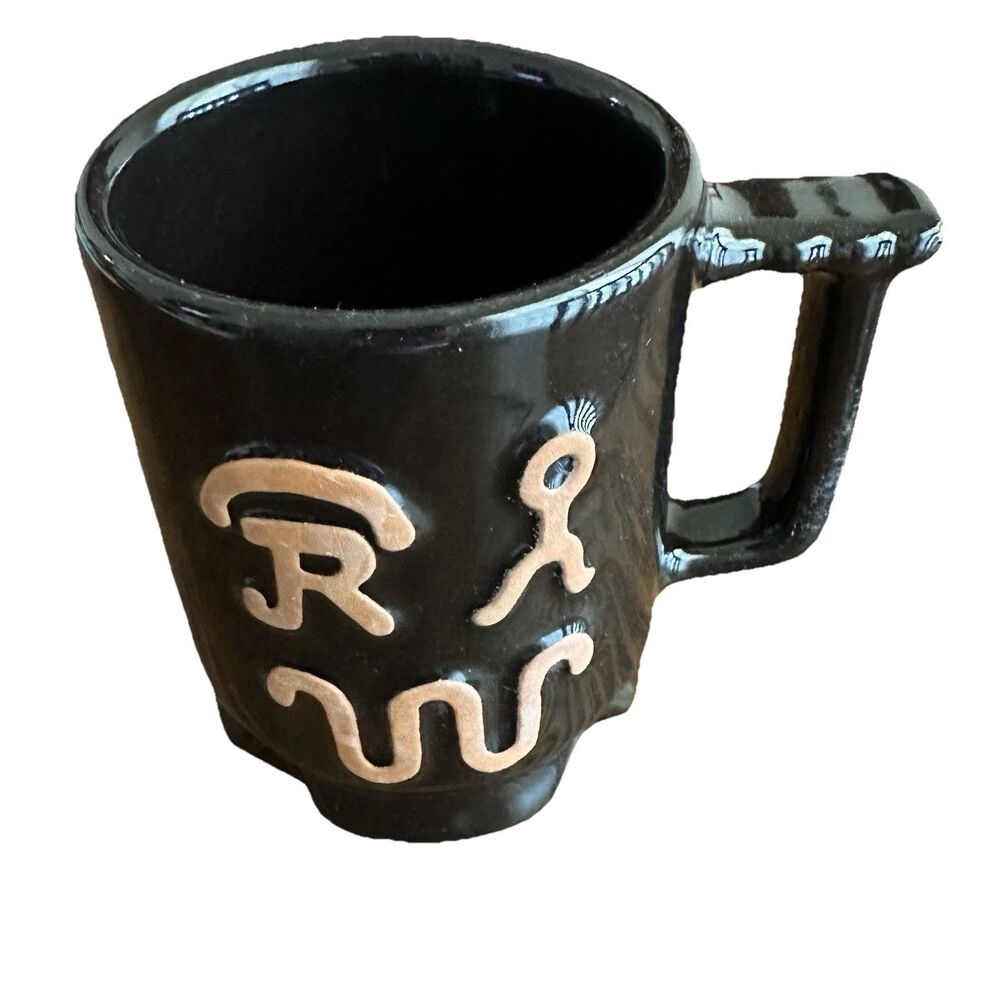 Frankoma King Ranch Pottery Mug Black Brown Coffee Tea Western Cowboy